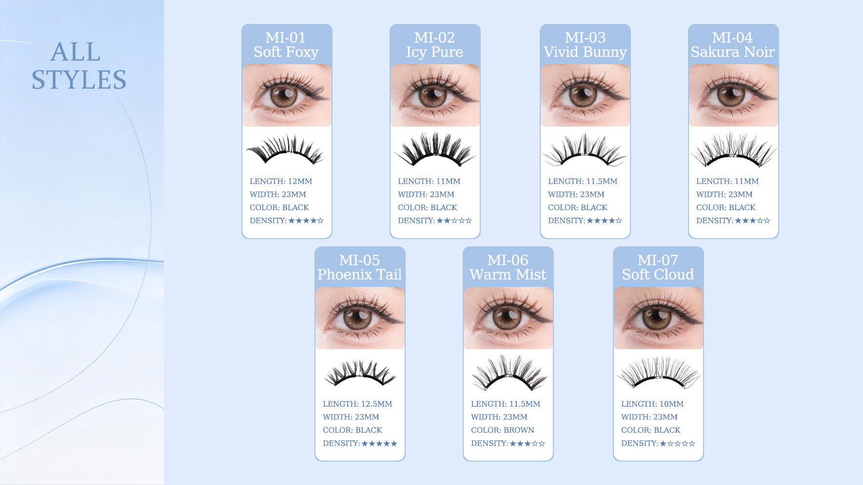 MEBUKI all magnetic eyelash styles Soft Foxy Icy Pure Vivid Bunny Sakura Noir Phoenix Tail Warm Mist Soft Cloud