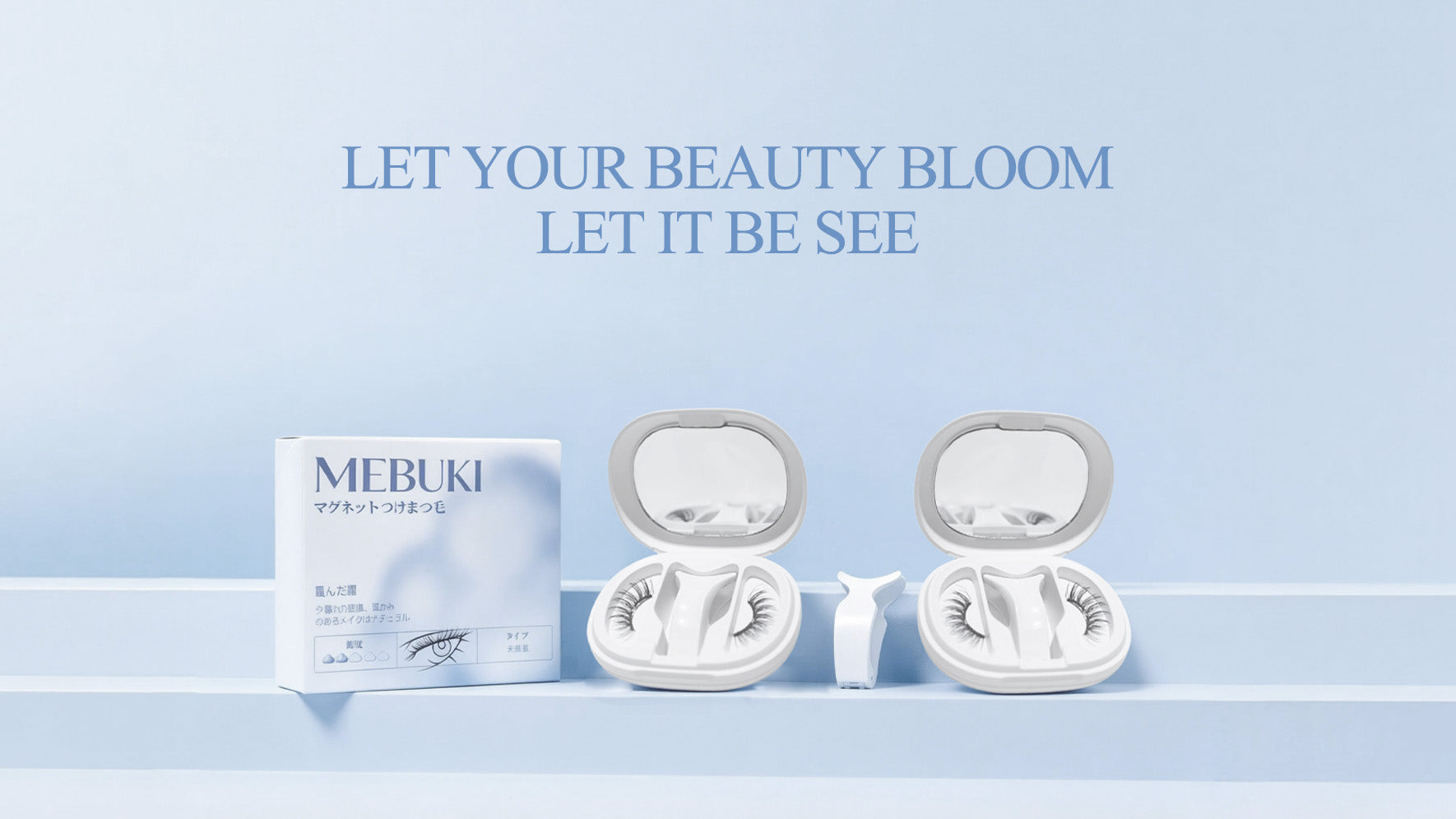 MEBUKI magnetic false eyelashes kit in soft blue Japanese beauty style